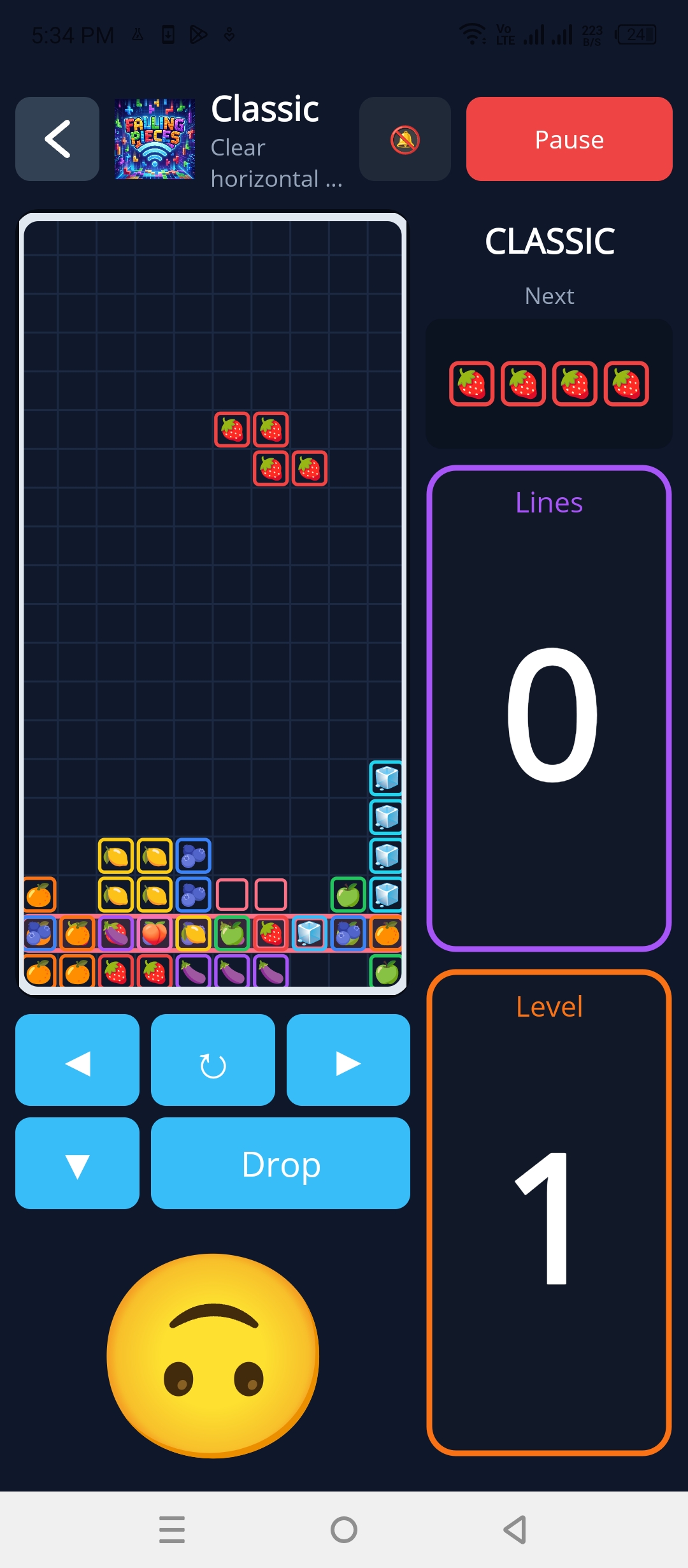 Classic mode with multicolored fruit and food pieces
