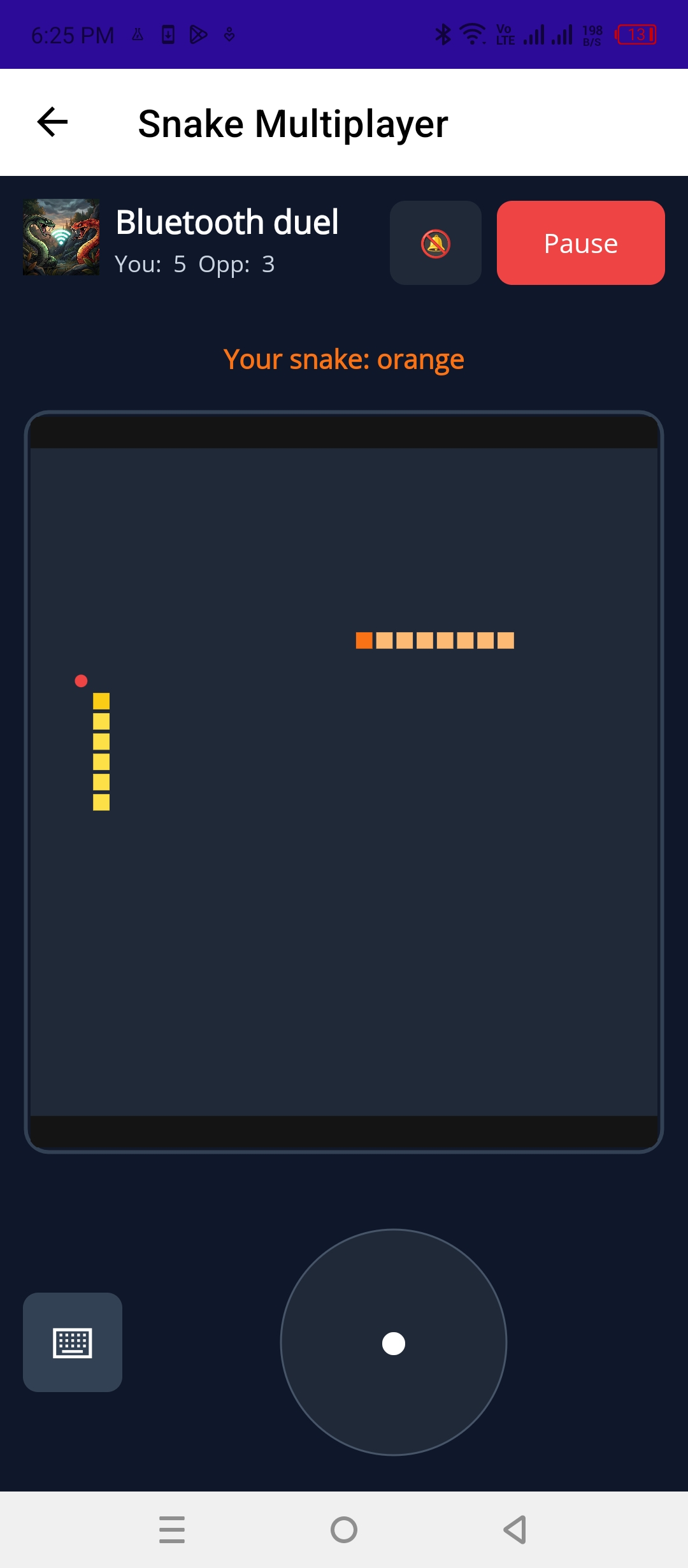 Bluetooth duel, You 5, opponent 3, steered with a joystick